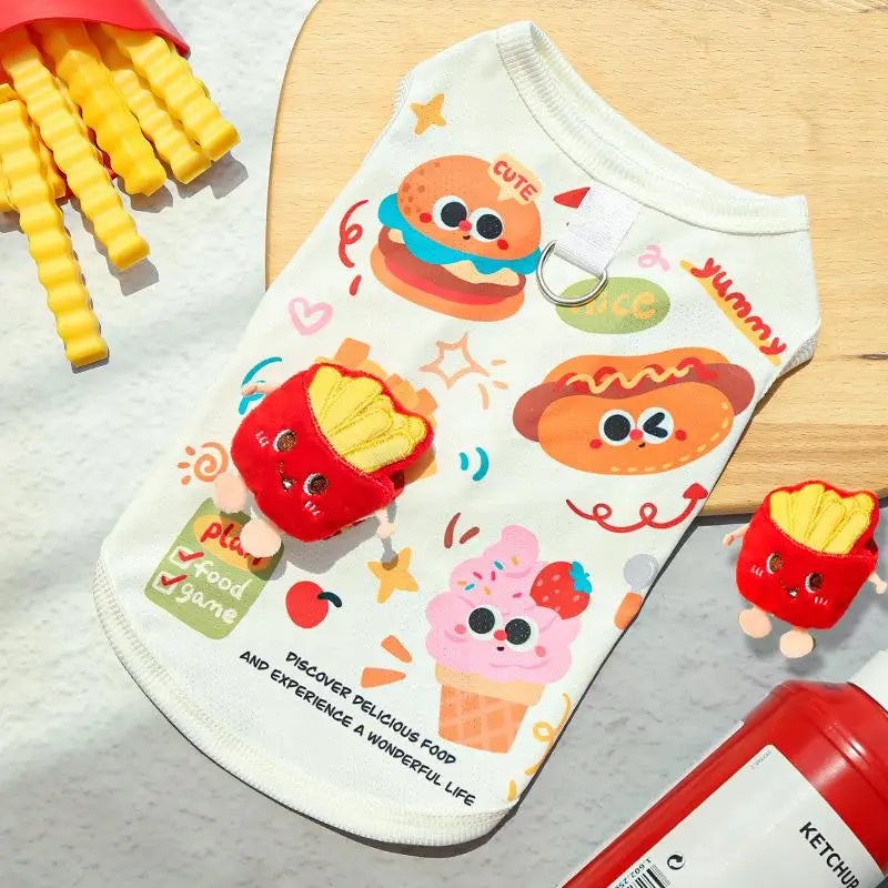 Burger Cartoon Pet Vest | Summer Ice Silk Dog & Cat Shirt