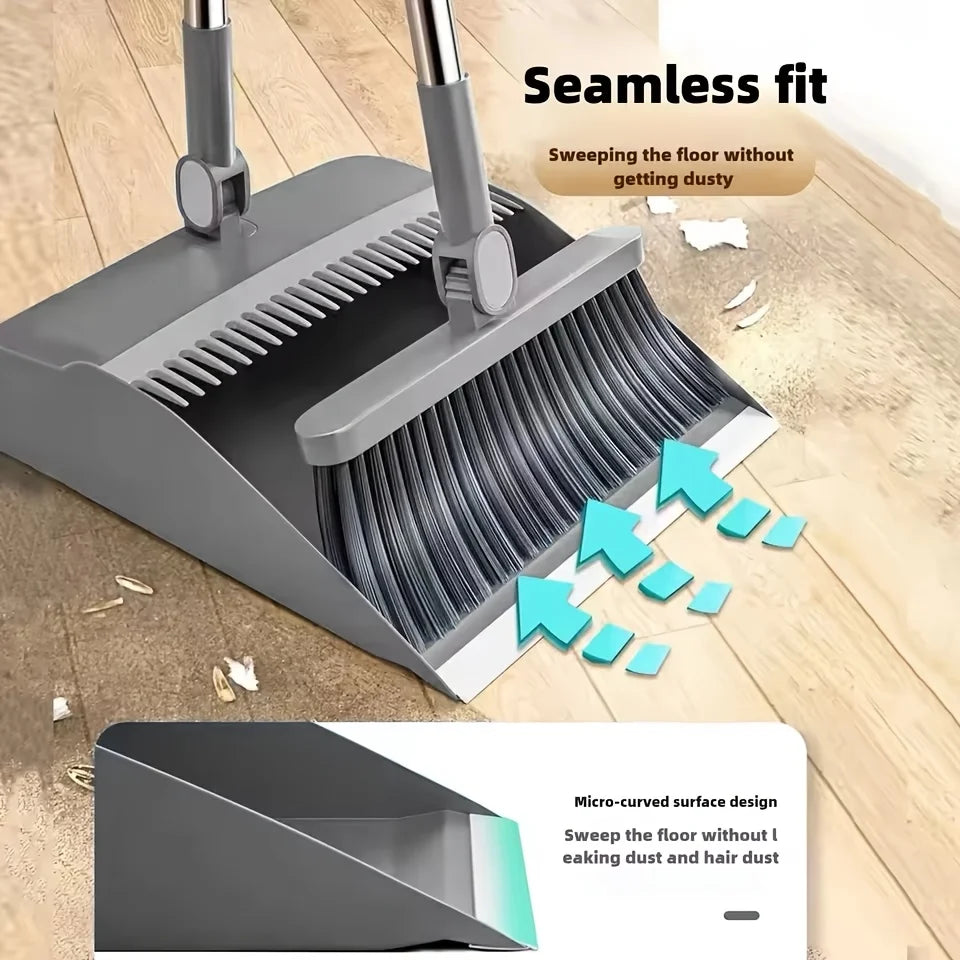 180° Rotary Broom & Dustpan Set | Long Handle, Hair Comb
