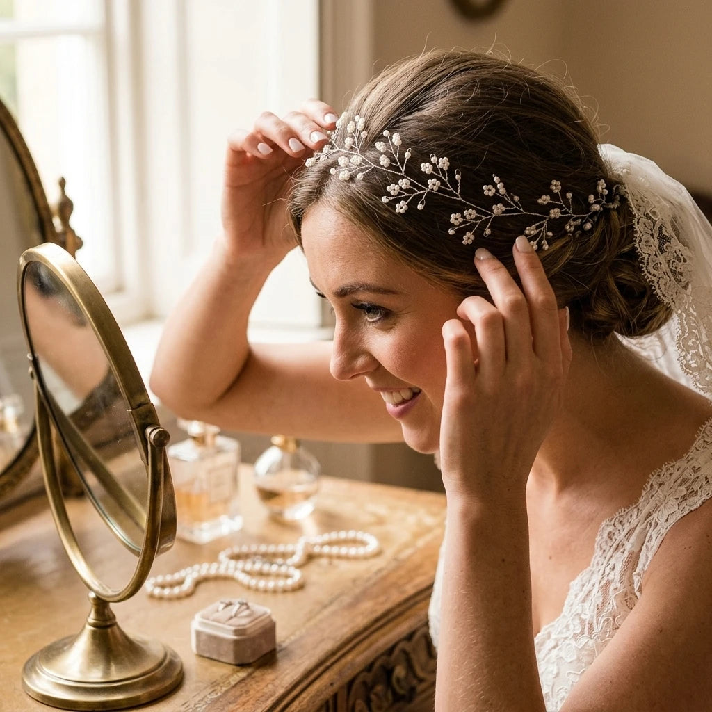 Bridal Hair Band With Hand-made Pearl Millet Flower For Wedding Dress Accessories Peaceful Pleasures Health and Wellness