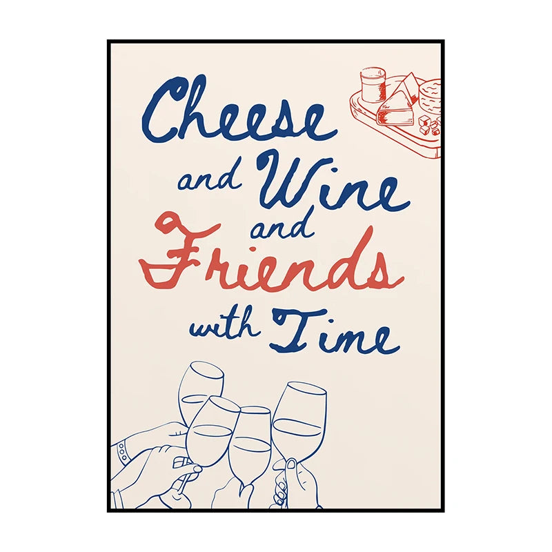 Cheese & Wine Poster Un Croissant Print Wall Art Grandma's Stew Canvas Painting Picture for Living Room Kitchen Home Decoration Peaceful Pleasures Health and Wellness