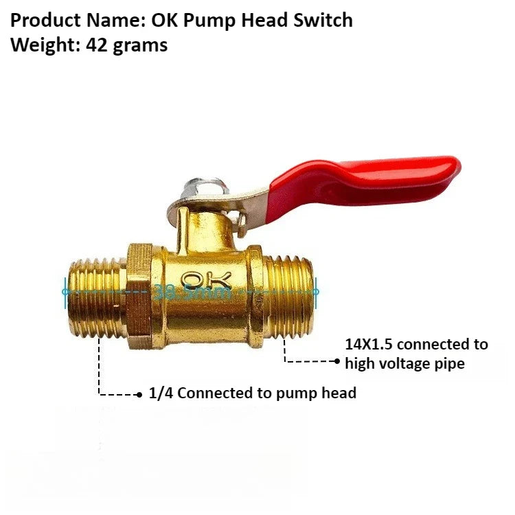 Copper 1/4" DN8 Ball Valve Plunger Pump Head & Handle Switch