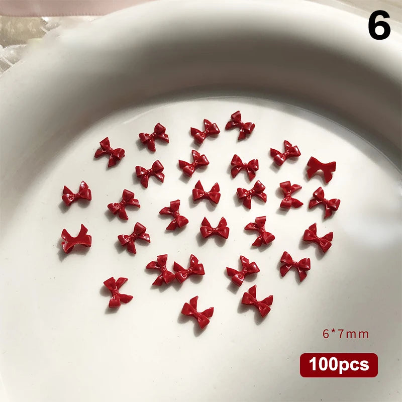 100PCS 3D Nail Art Red Bow Charms Supplies Kawaii Accessories Resin For Nails Decorastion Product Manicure Decor Materials Tool Peaceful Pleasures Health and Wellness 6