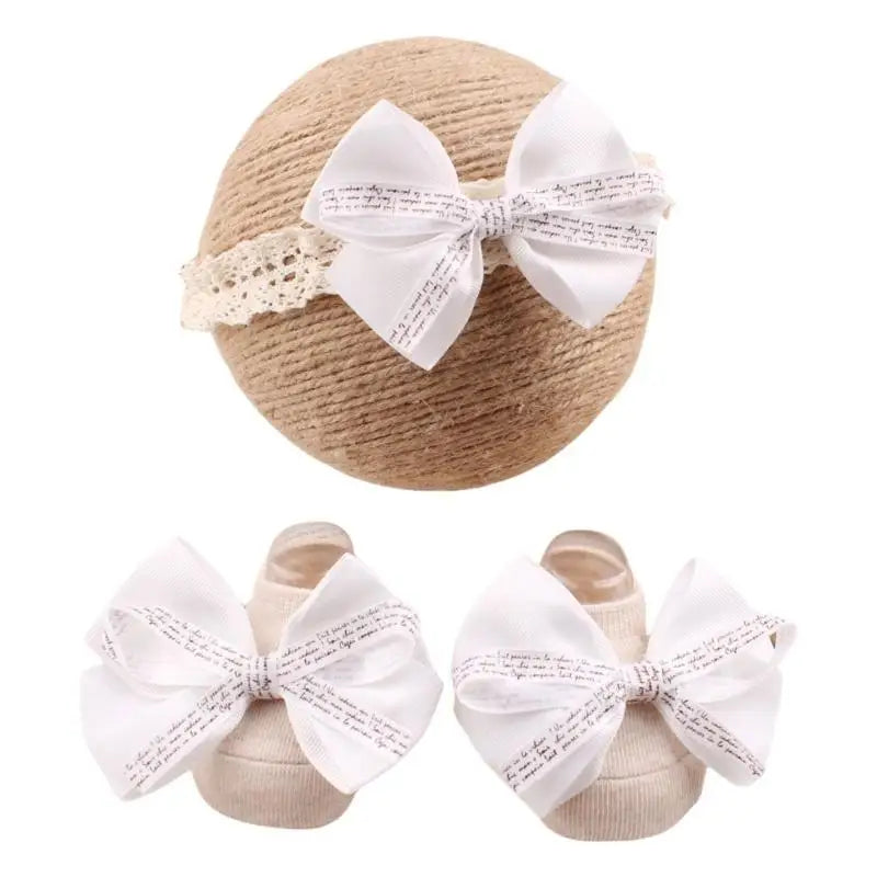 Baby Non-Slip Socks & Lace Headband Set | Infant 0–12 Mo