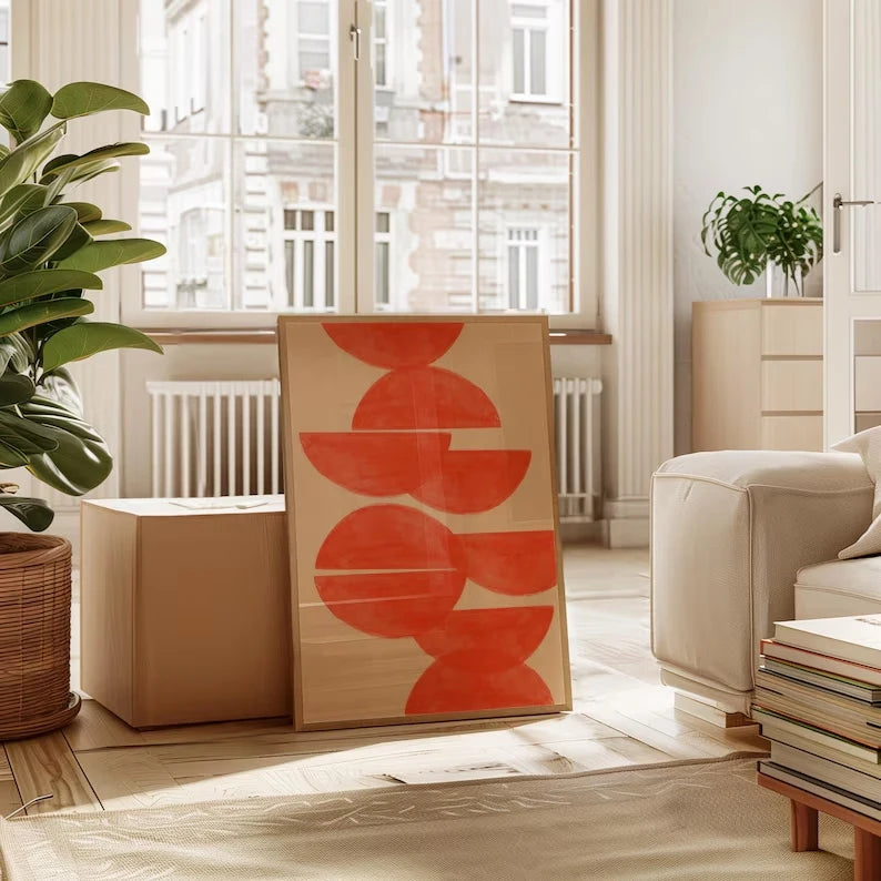 Modern Abstract Red Orange Geometric Canvas Wall Art Print