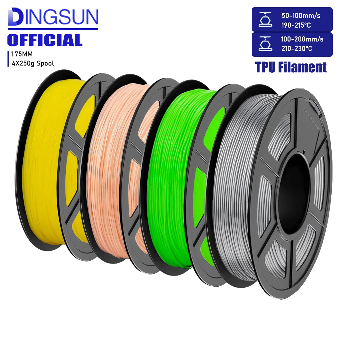DINGSUN TPU Filament 1.75mm 98A Flexible 3D Printing 250g–1kg