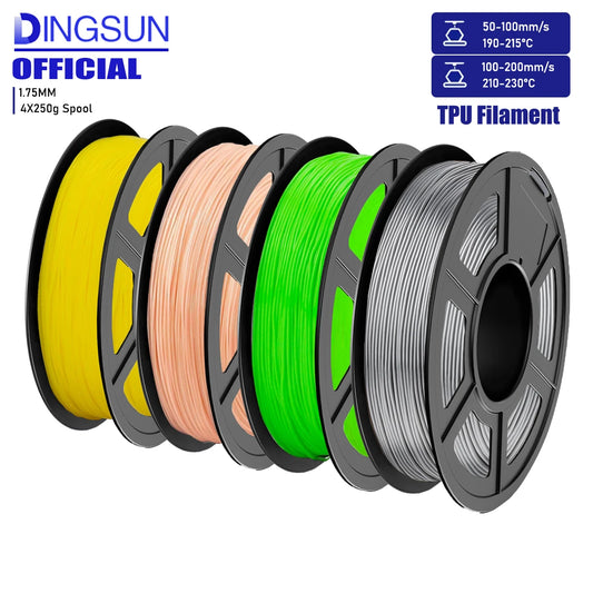 DINGSUN TPU Filament 1.75mm 98A Flexible 3D Printing 250g–1kg 3D Printer Filament Peaceful Pleasures Health and Wellness 4 Color set