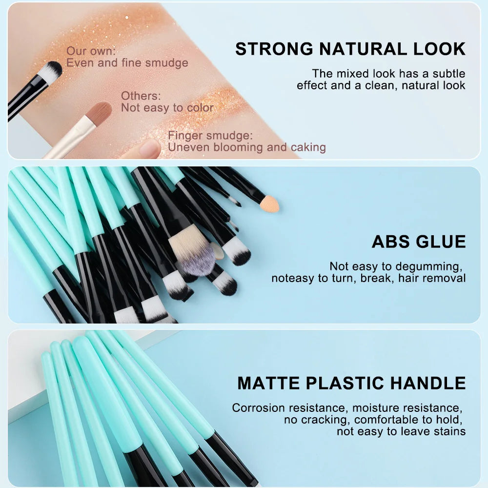 RUNTOIN 20Pc Eye Makeup Brush Set – Shadow, Liner & Concealer