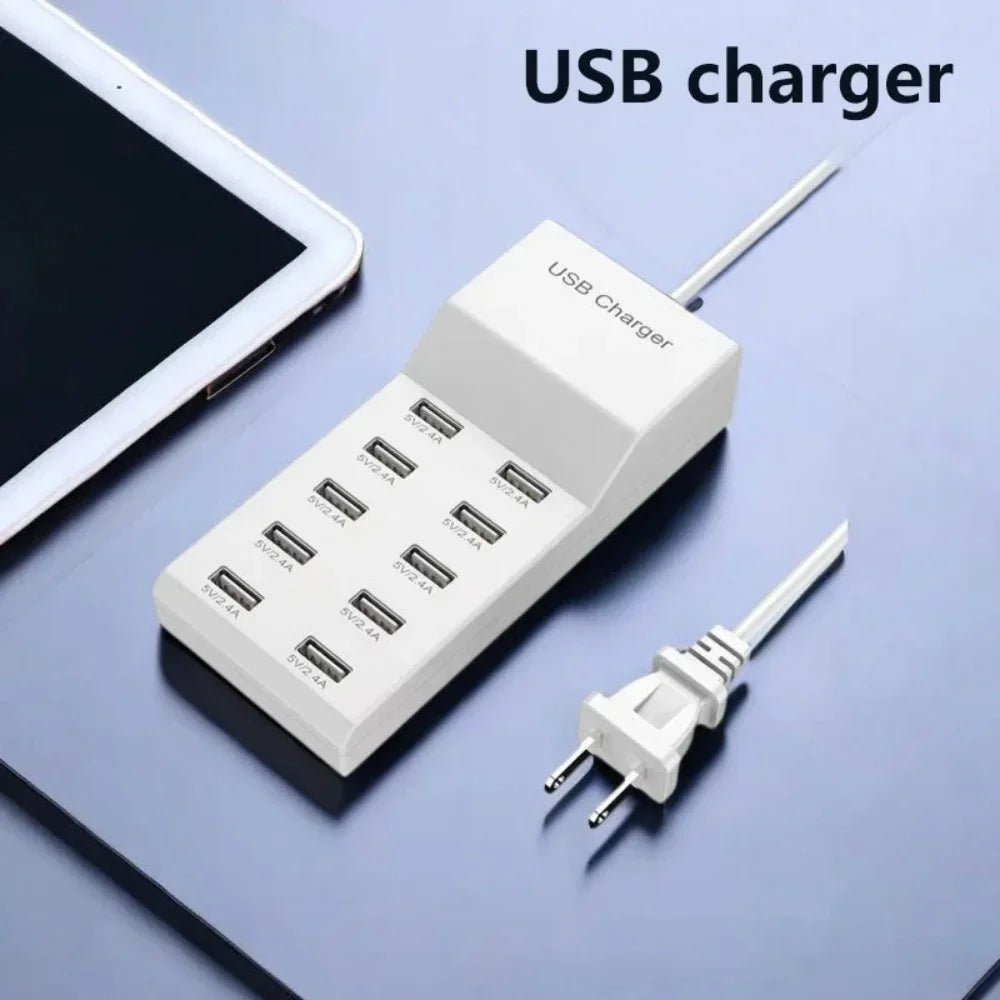 10-Port USB Charging Station 50W Fast Charger EU/UK/US Plug