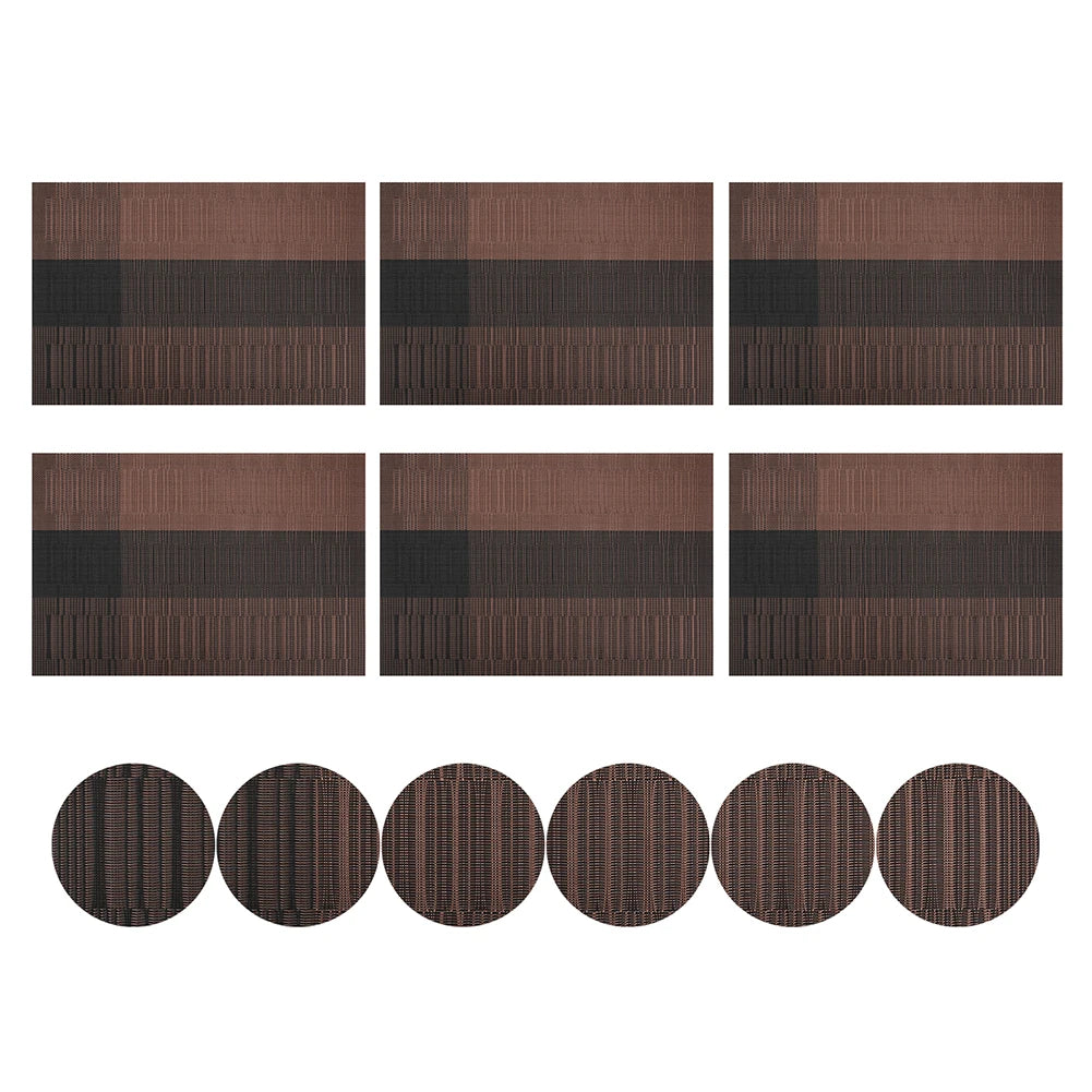 12/13pc Set Placemats Table Place Mats with Coasters Premium Heat Resistant Washable Tableware Christmas Dining Table Mats Peaceful Pleasures Health and Wellness 12pcs Coffee Black 1 Set