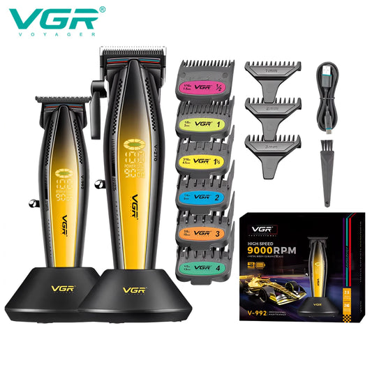 VGR V-992 V-270 high-end men's hair clipper with gradient color body, professional hair trimmer with LCD digital display and pus Peaceful Pleasures Health and Wellness V-992 V-270golden