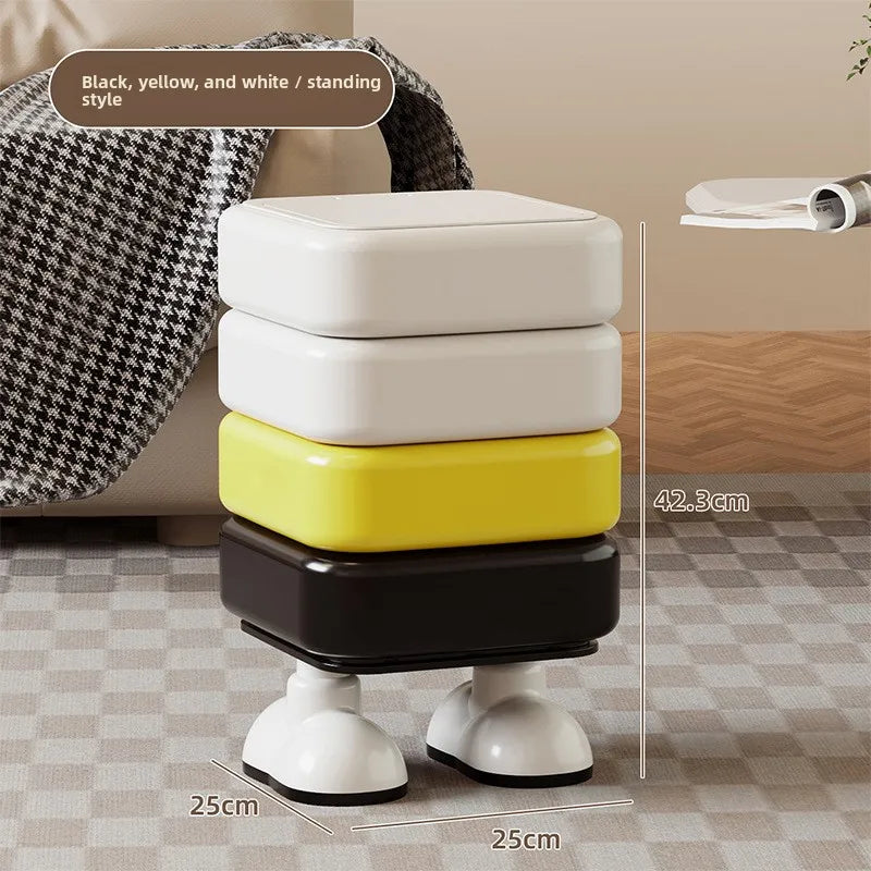 Cartoon Trash Bin with Lid Large Capacity Multi-Functional Mobile Wastebasket Modern Household Storage Organizer Wheels Peaceful Pleasures Health and Wellness Yellow with Stand