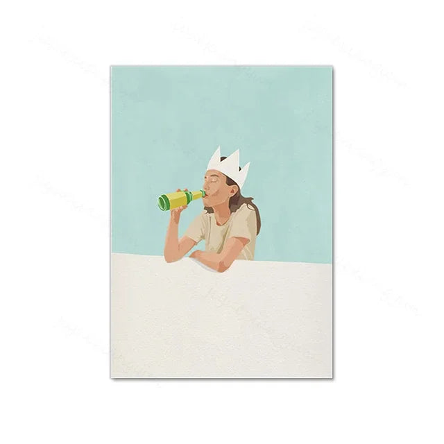 Swimming Girl Abstract Canvas Wall Art | Minimalist Home Decor