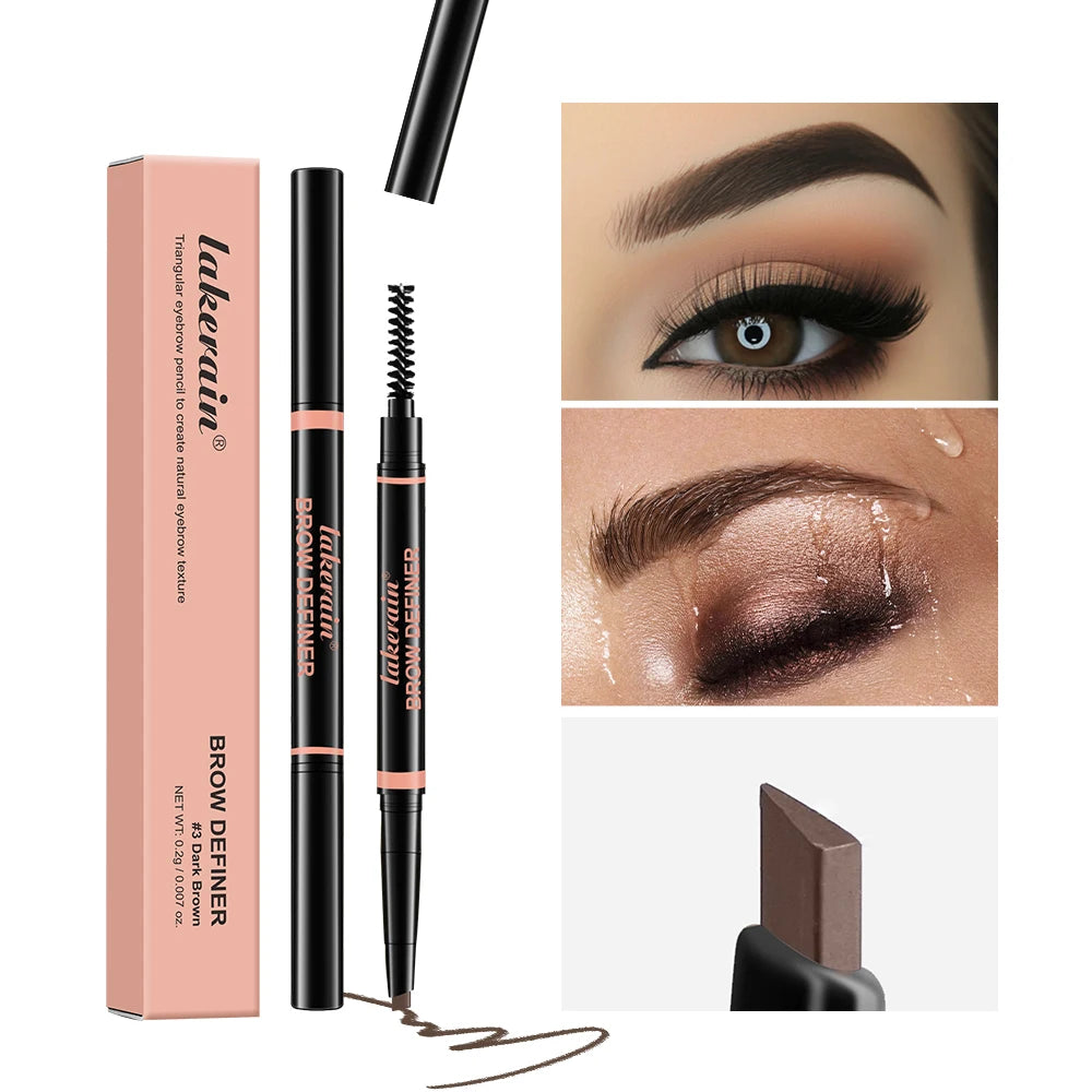 Lakerain Eyebrow Pencil Automatic Rotating Double Head Long Lasting Natural Waterproof 3 Color Triangle Eyebrow Pen Make Up Peaceful Pleasures Health and Wellness
