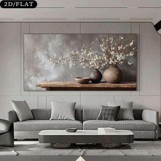 Large Frameless Abstract Canvas Art Vintage White Branches in Rustic Vases Pattern, Wall Decor for Living Room, Bedroom Wall Art Peaceful Pleasures Health and Wellness