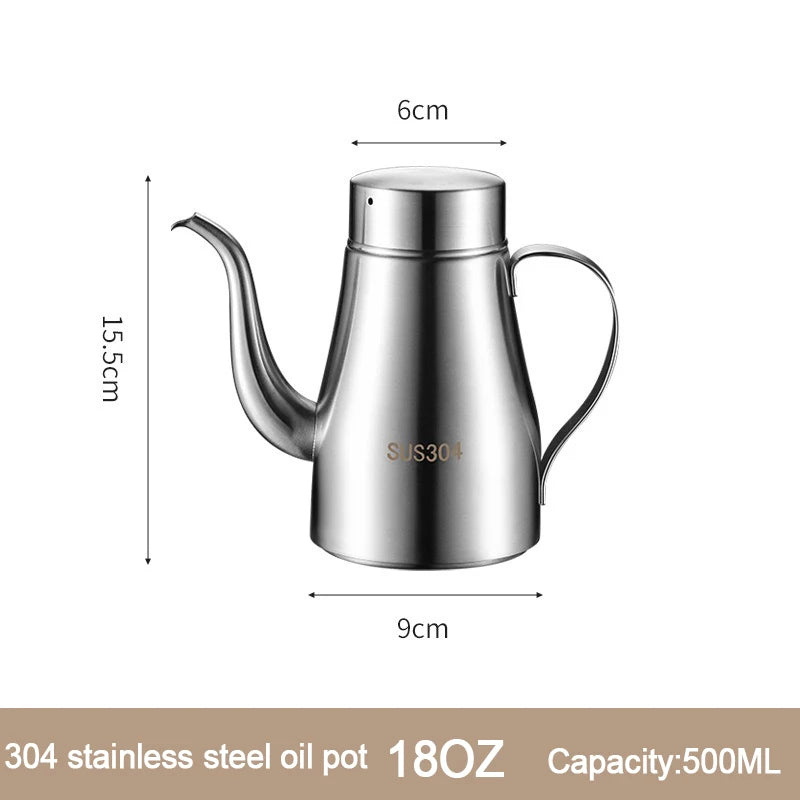 304 Stainless Steel Oil Pot Kitchen Oil Bottle Oil Tank Pot Household Edible Oil Pot Large Oil Tank Oil Pot Pouring Oil Bottle Peaceful Pleasures Health and Wellness 18OZ