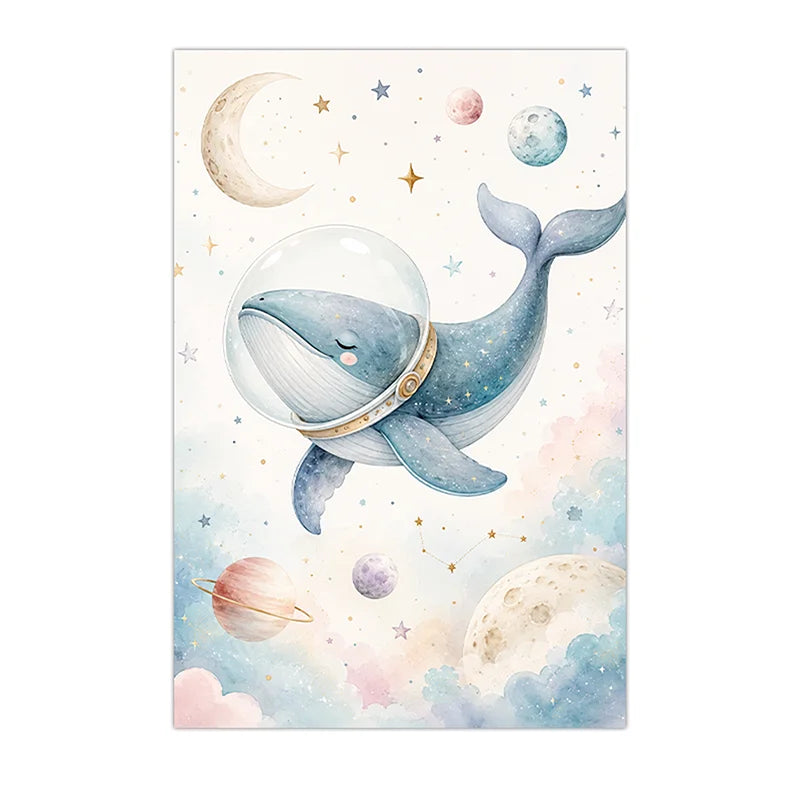 Nursery Wall Art Space Astronaut Animal Poster Print Canvas Painting Moon Planet Rocket Baby Room Wall Decor Peaceful Pleasures Health and Wellness
