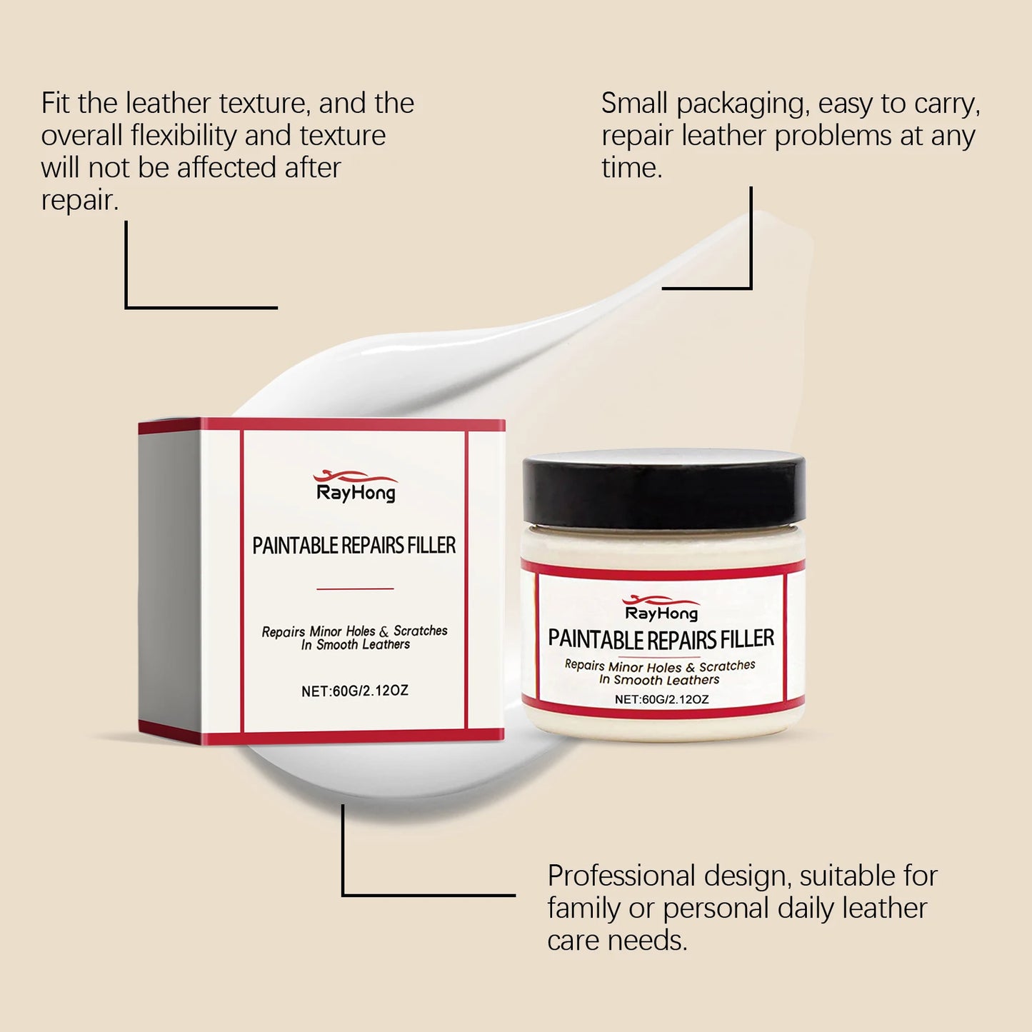 Rayhong 60ml Leather Repair Paste – Car Seat & Sofa Filler