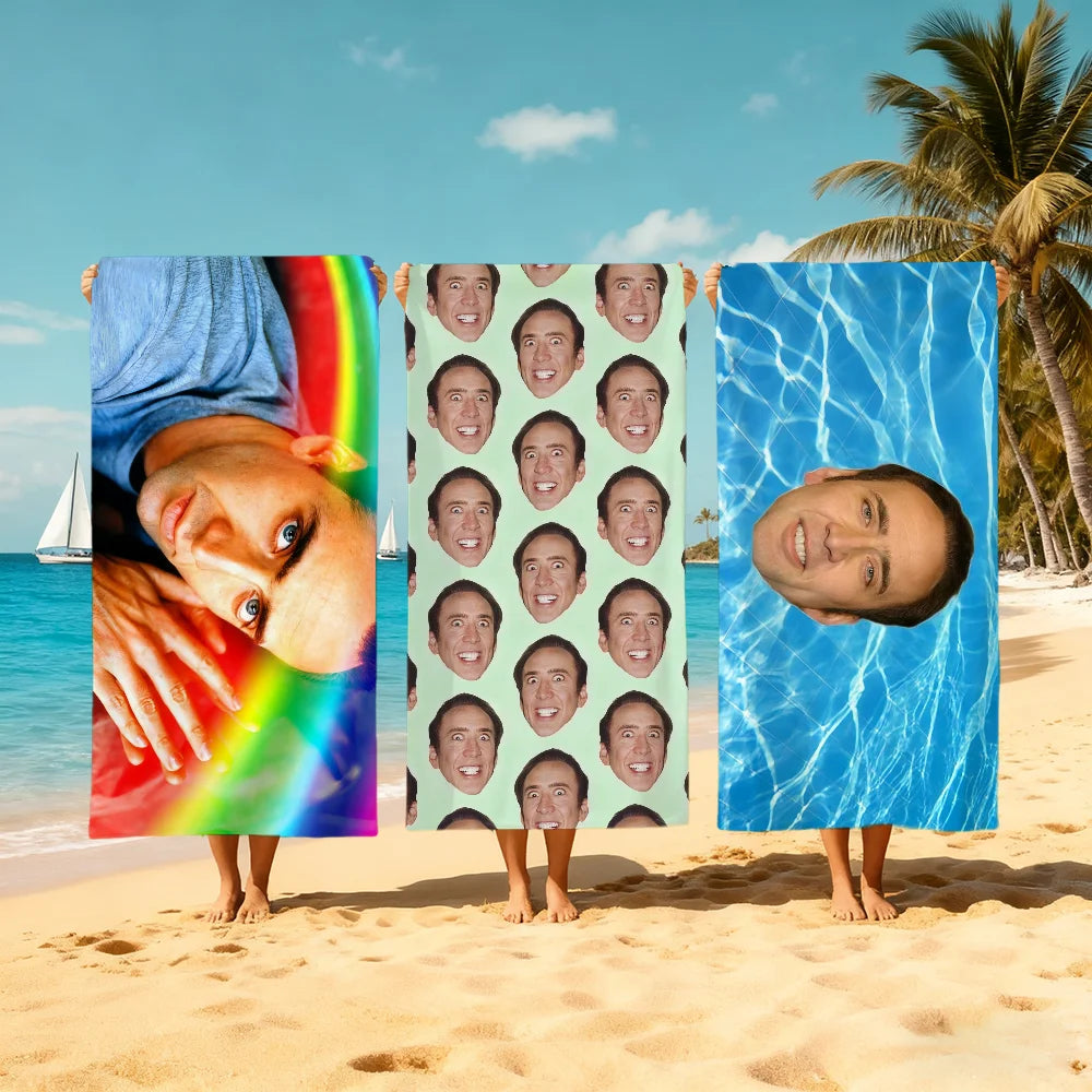 Nicolas Cage Quick-Dry Beach Towel | Soft Pool & Travel Gift Novelty Beach Towel Peaceful Pleasures Health and Wellness