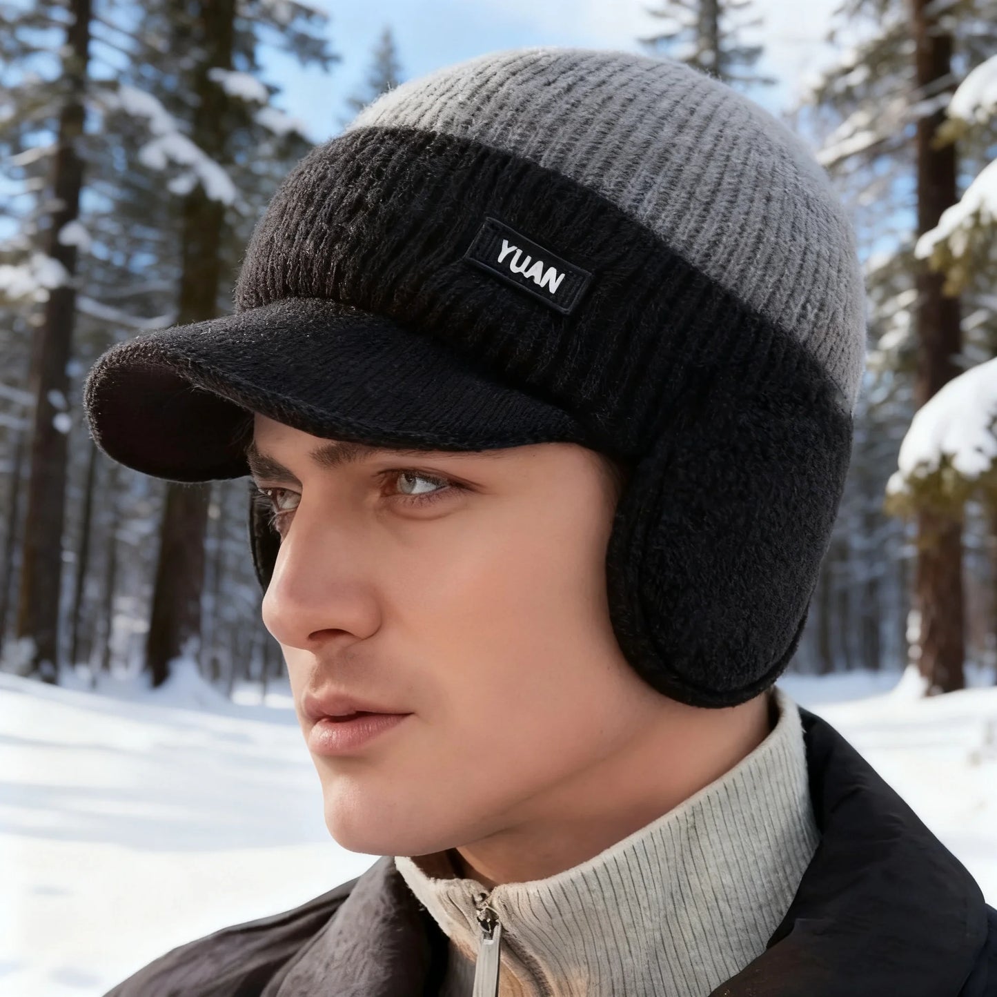 Dual-Tone Knit Baseball Cap - Outdoor Activities | Fashionable Dad Hat with Ear Protection | Perfect for Couples Hats for Men Peaceful Pleasures Health and Wellness black