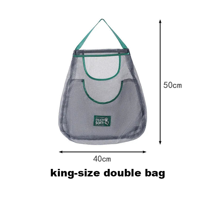 Reusable Storage Bags Kitchen Hanging Mesh Bag Home Fruit And Vegetable Storage Net Bag For Ginger Garlic Potatoes Onions Peaceful Pleasures Health and Wellness king-size double bag