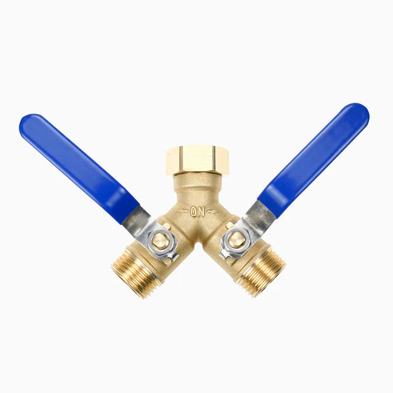 Brass 2-Way Garden Hose Splitter 3/4" Long Handle Valve