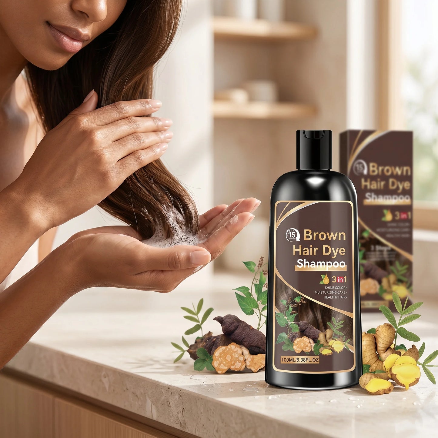 Natural Plant-Based Hair Coloring Shampoo Moisturizing Coverage Gray Hair Long-Lasting Black Color 3 in 1 Black Hair Dye Shampoo Peaceful Pleasures Health and Wellness
