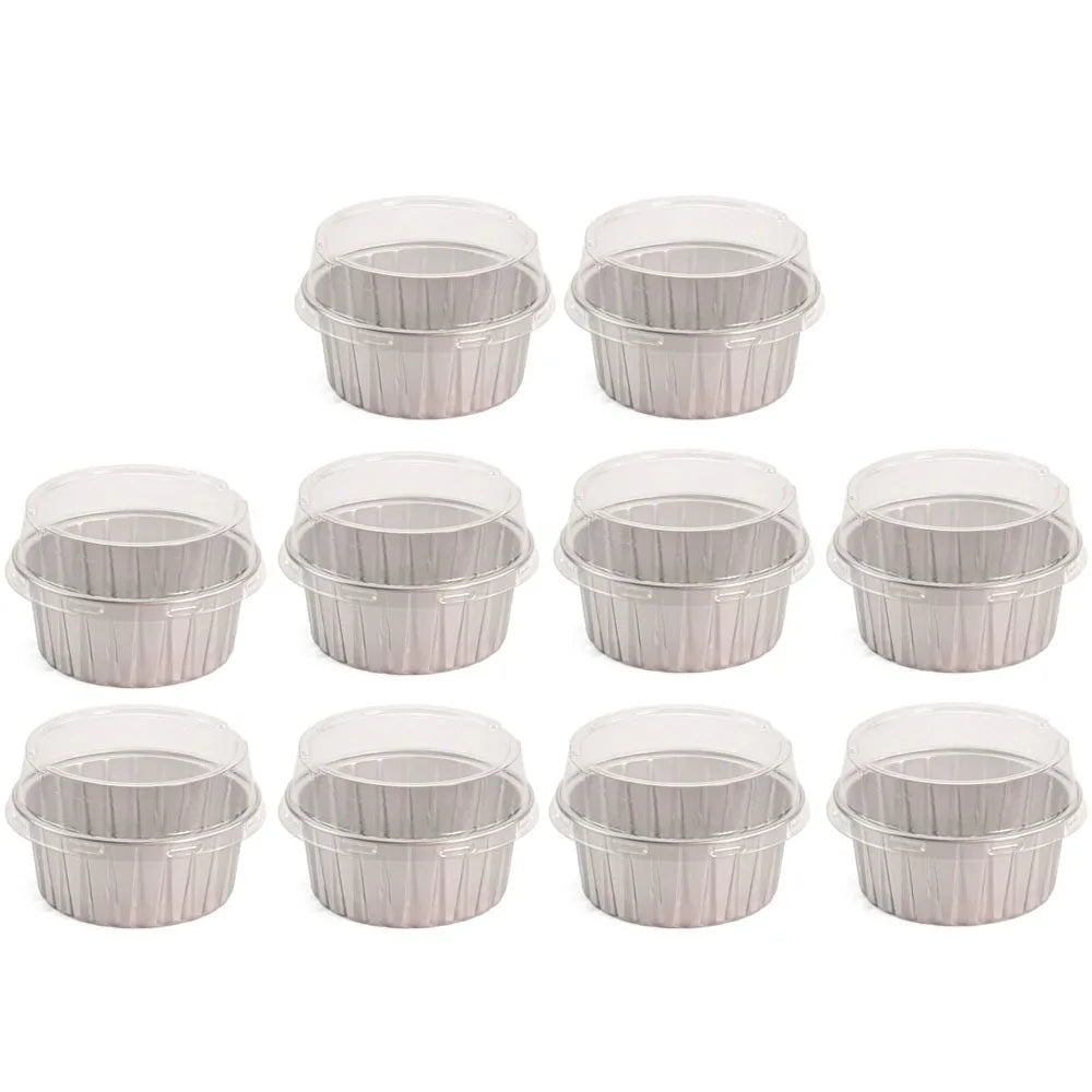 10pcs Gifts Reusable Aluminum Foil Tin Cup Cake Tool Small Baking Tinfoil Box Round Tray Tinfoil Cups Peaceful Pleasures Health and Wellness white with lid