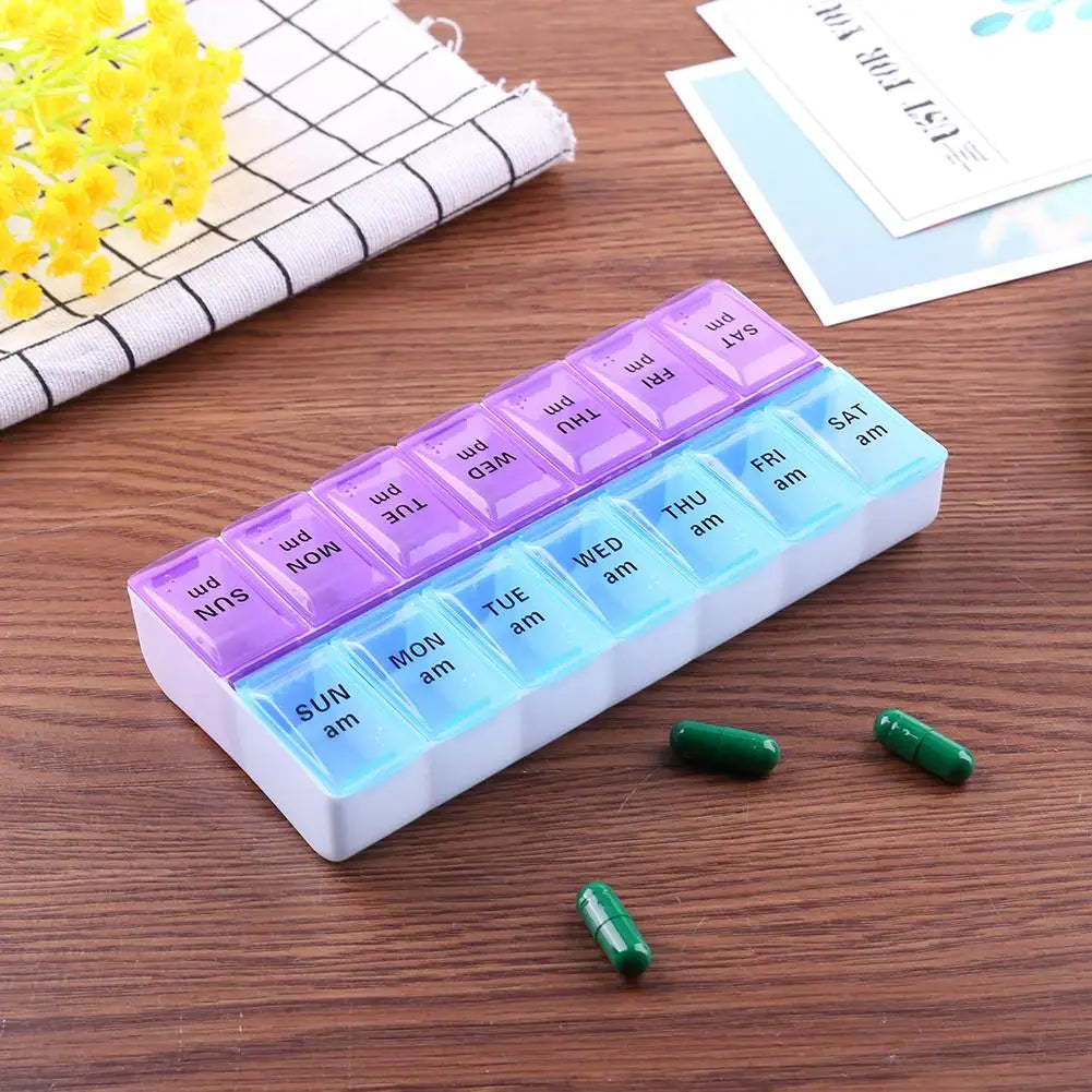 JUSTLANG Weekly 14 Grids 7 Days Pill Box Portable Travel Cases Organizer Pill Container Storage Tablets Vitamin Medicine Peaceful Pleasures Health and Wellness