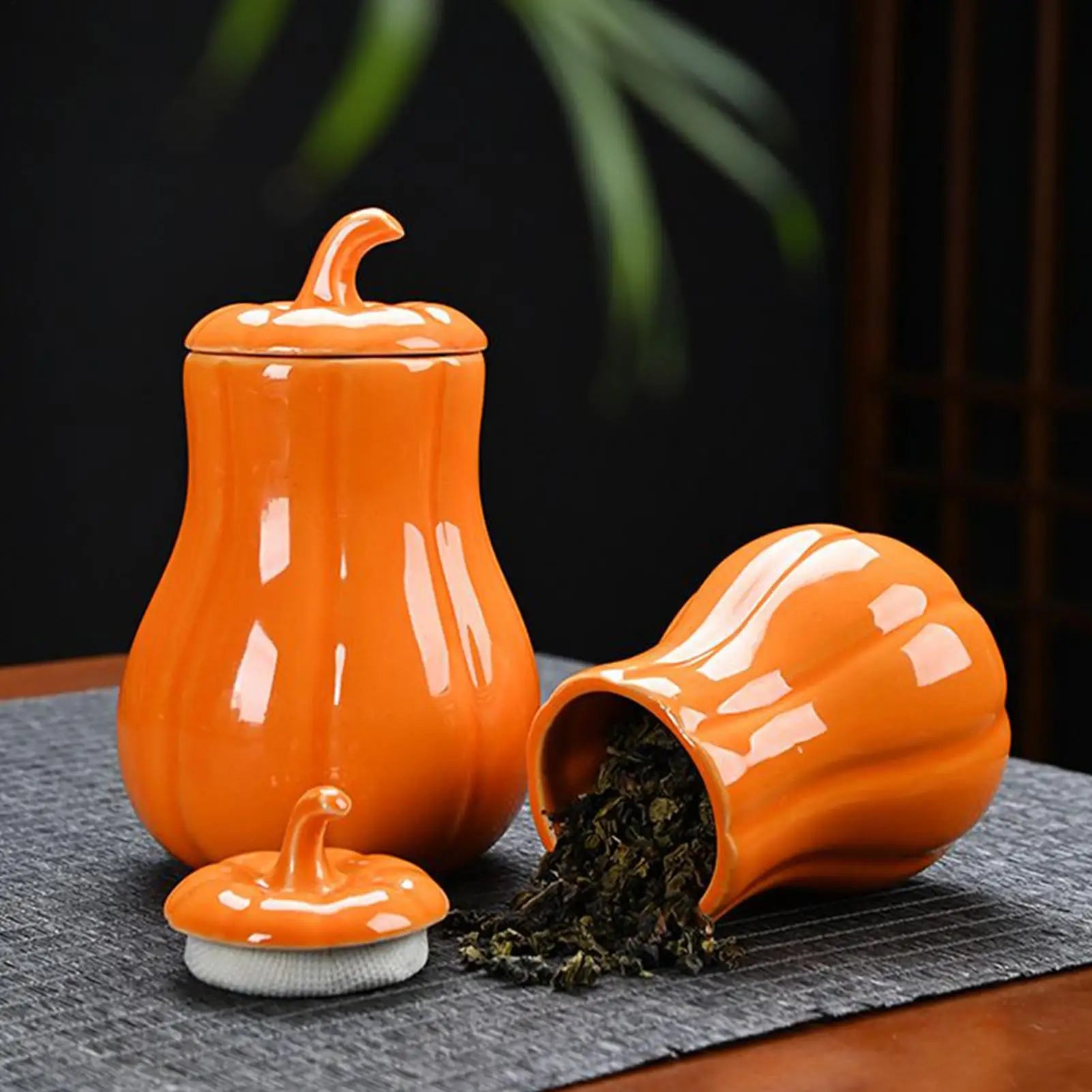 Ceramic Pumpkin Jar With Lid Sealing Storage Canister, Dried Fruits Loose Tea Homeowners Collectors Kitchen Fall supplies Peaceful Pleasures Health and Wellness