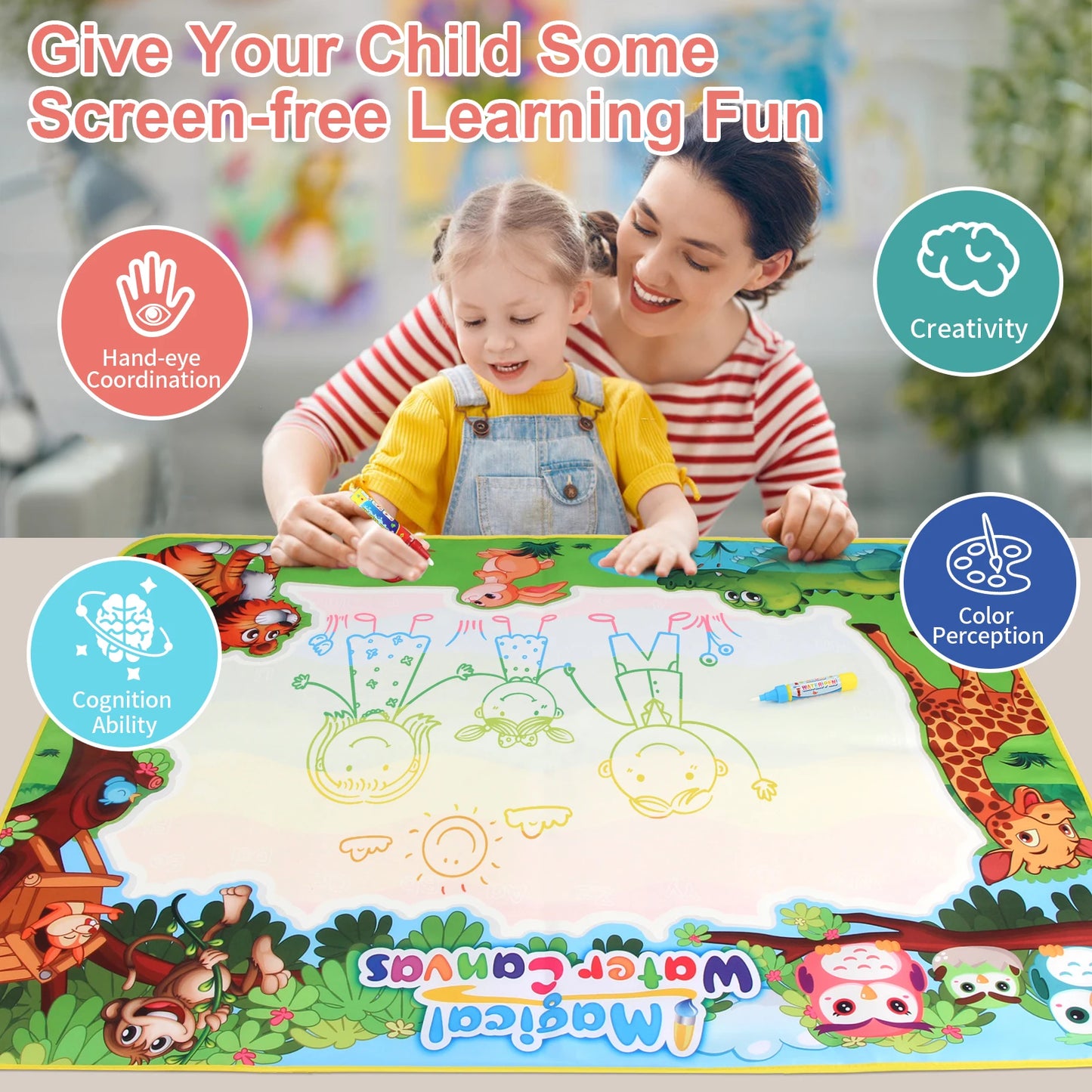 100x80CM Coloring Doodle Magic Water Drawing Mat Reusable Pens