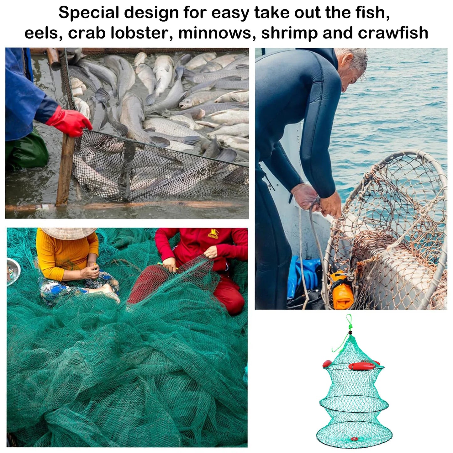 Collapsible Floating Fish Basket Multi Floating Ball Fishing Net Bag for Live Caught Fish Peaceful Pleasures Health and Wellness