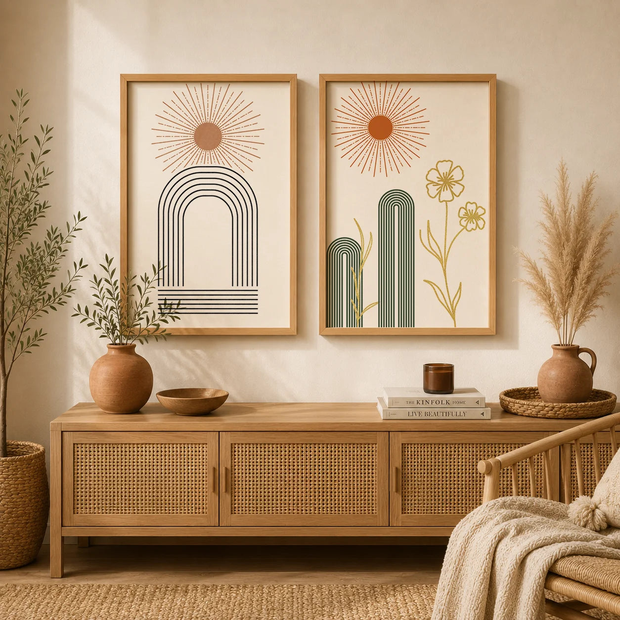 Boho Cactus Canvas Wall Art | Nordic Geometric Desert Print Canvas Wall Art Peaceful Pleasures Health and Wellness