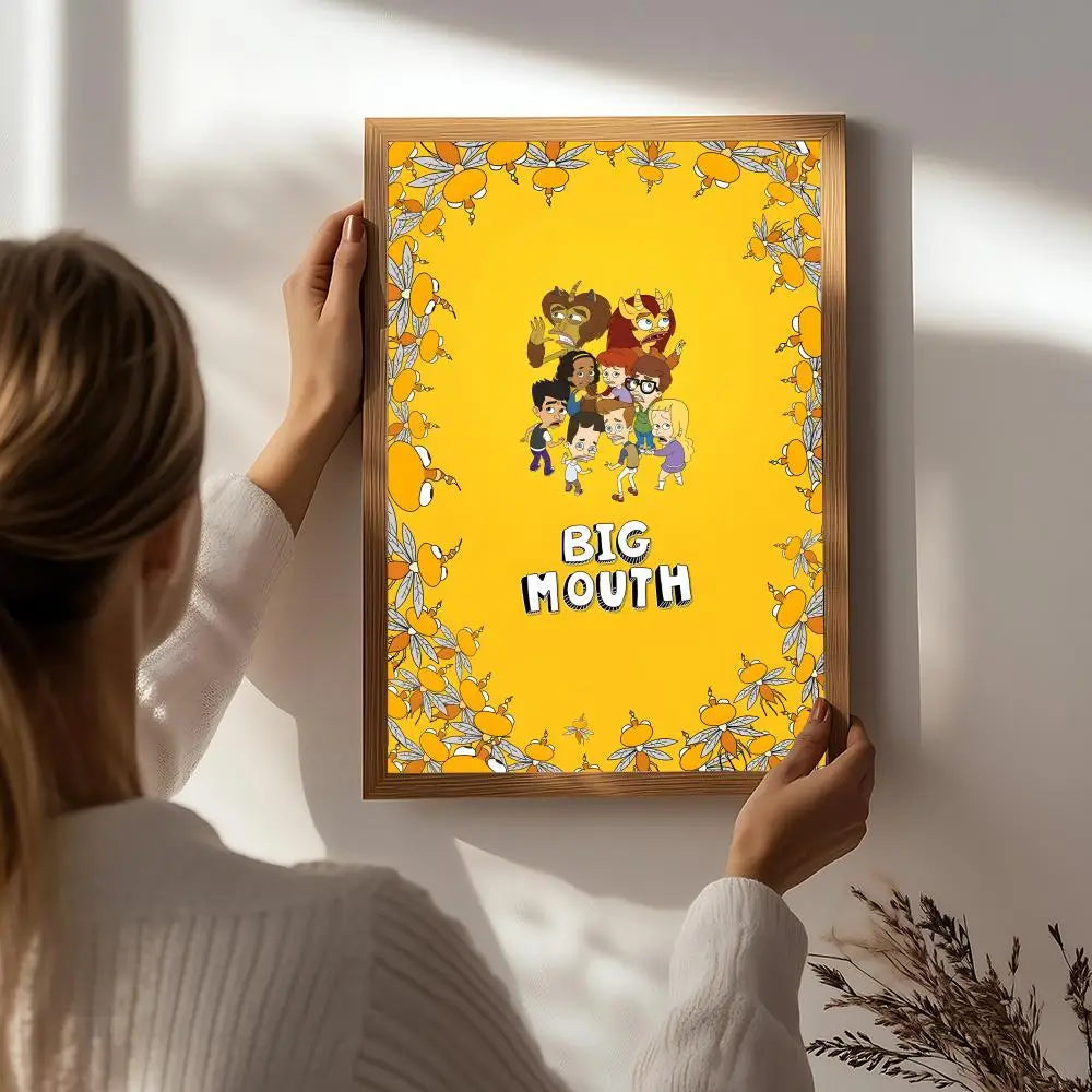 Cartoon Big Mouth HD Waterproof Self-Adhesive Wall Art Poster Wall Art Poster Peaceful Pleasures Health and Wellness White9 15X20cmNoframe