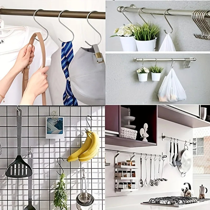 10-Pack Heavy Duty Stainless Steel S-Hooks for Kitchen & Home