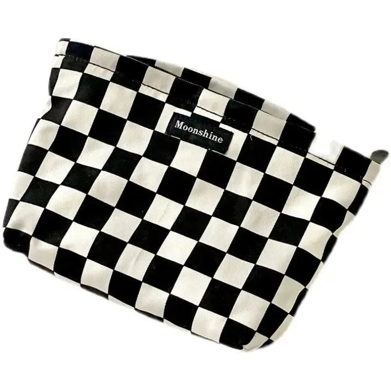 Black & White Plaid Large Cosmetic Bag | Checkerboard Toiletry