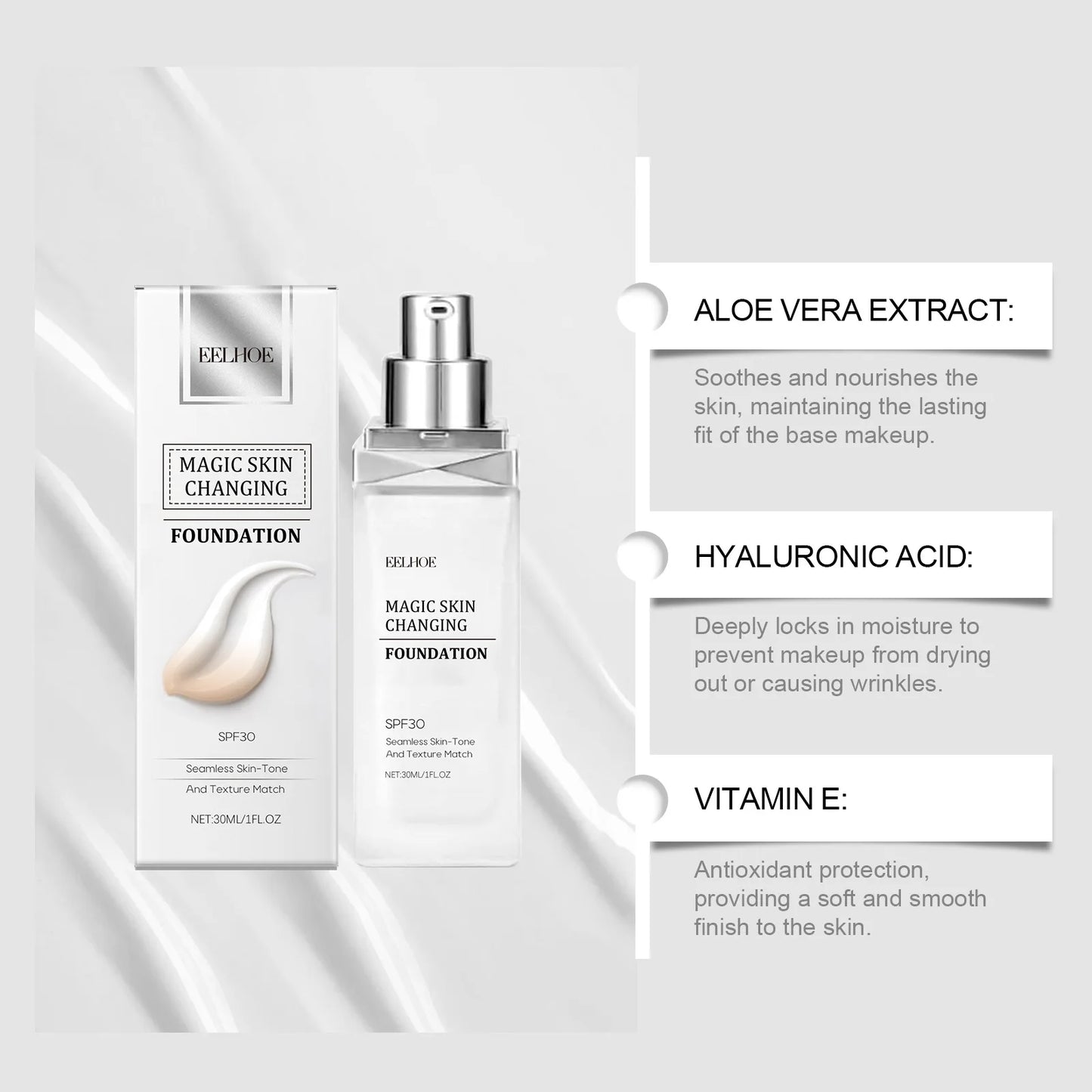 EELHOE Color Changing Foundation 30ml | Waterproof & SPF 30