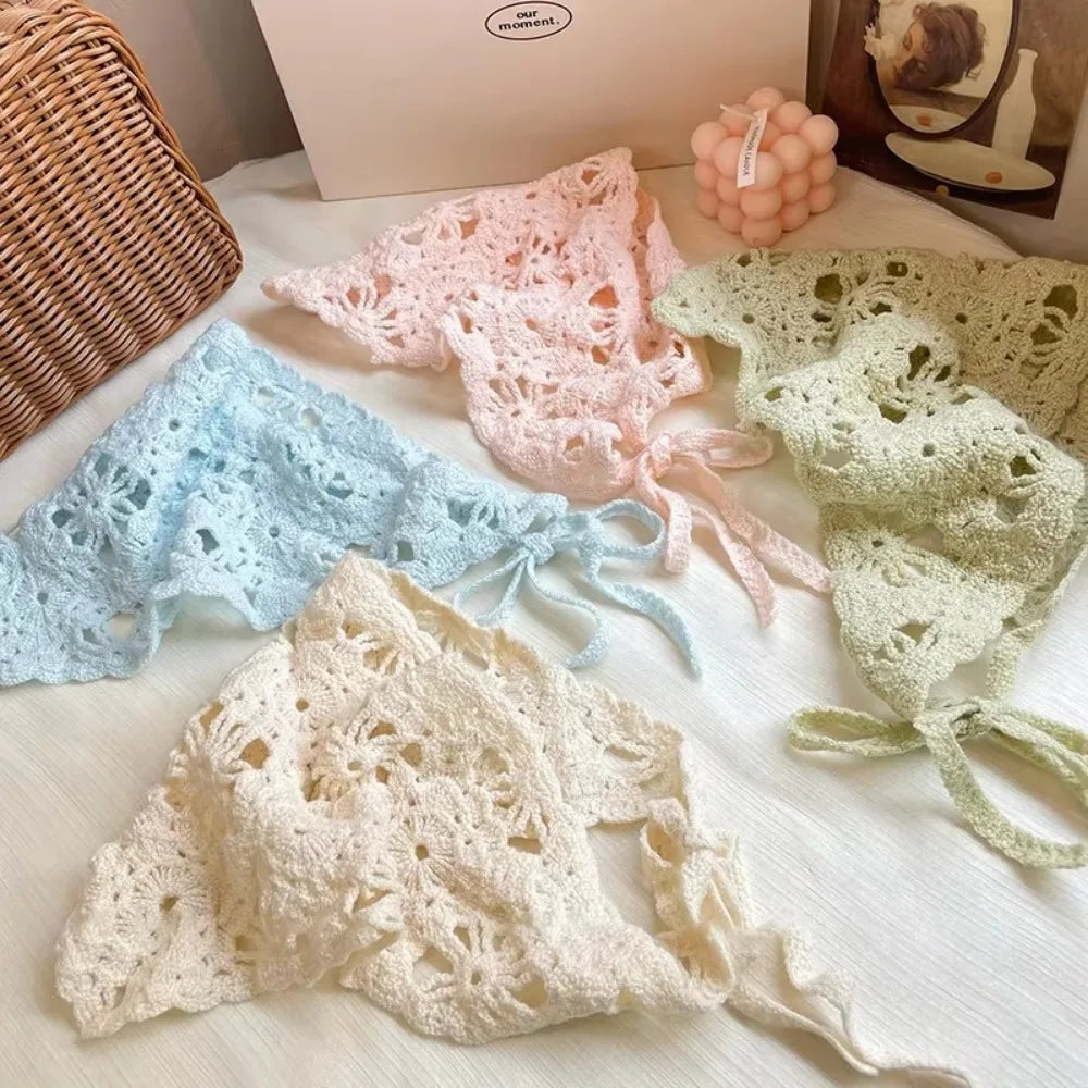 Crochet Triangle Headscarf – Floral Sunshade Headband for Women