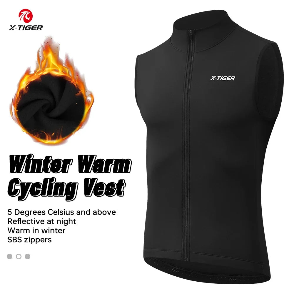 X-TIGER Men's Fleece Cycling Vest – Windproof Winter Jacket
