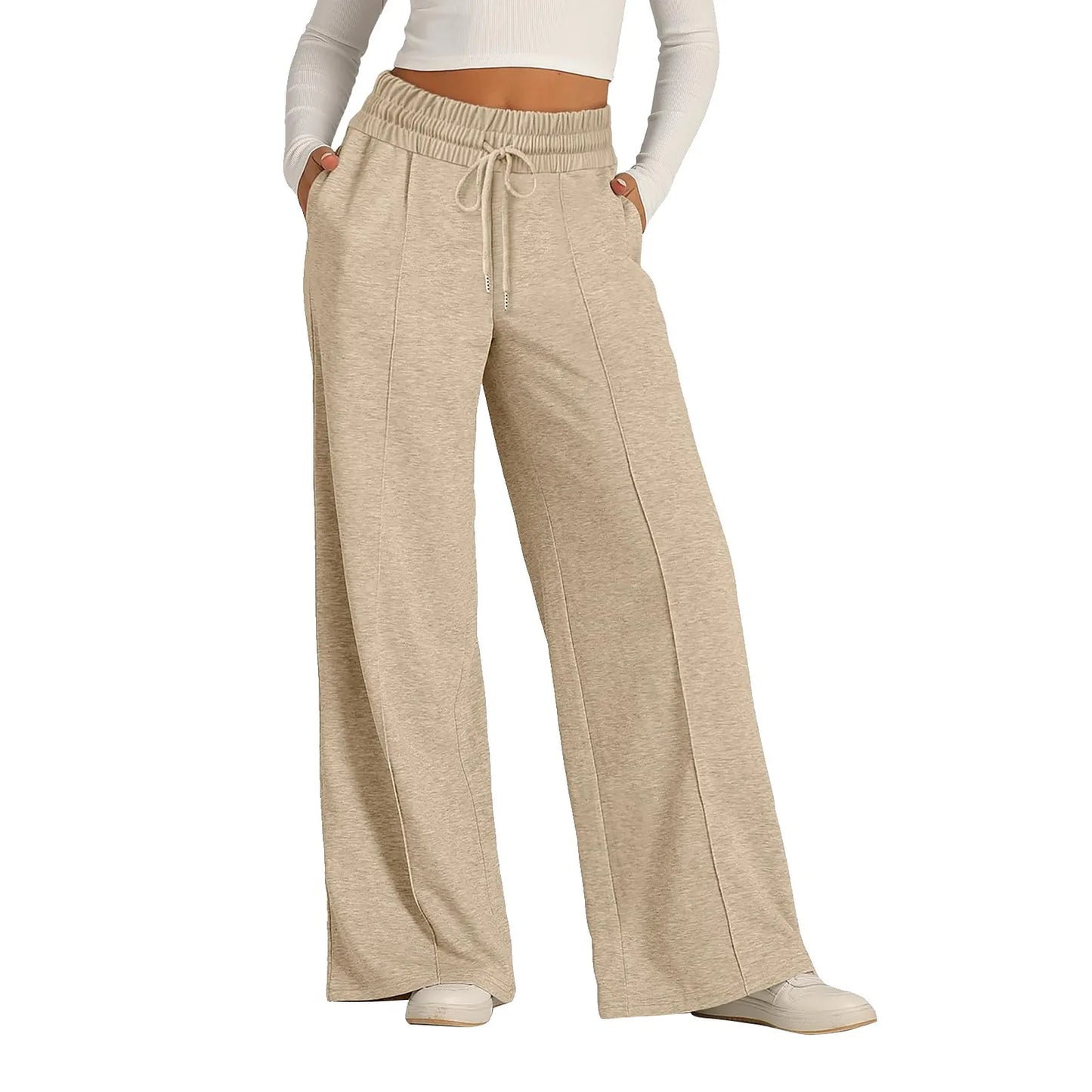 Women's High Waist Wide Leg Fleece Jogger Sweatpants