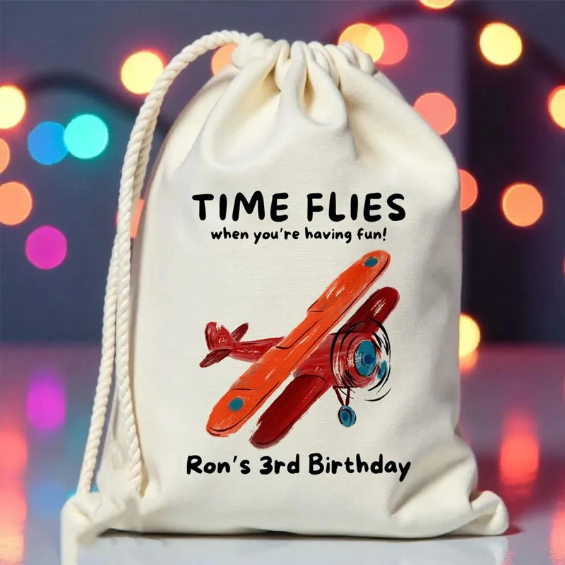 Personalized Airplane Birthday Favor Bags for Kids | Canvas Party Favor Bag Peaceful Pleasures Health and Wellness