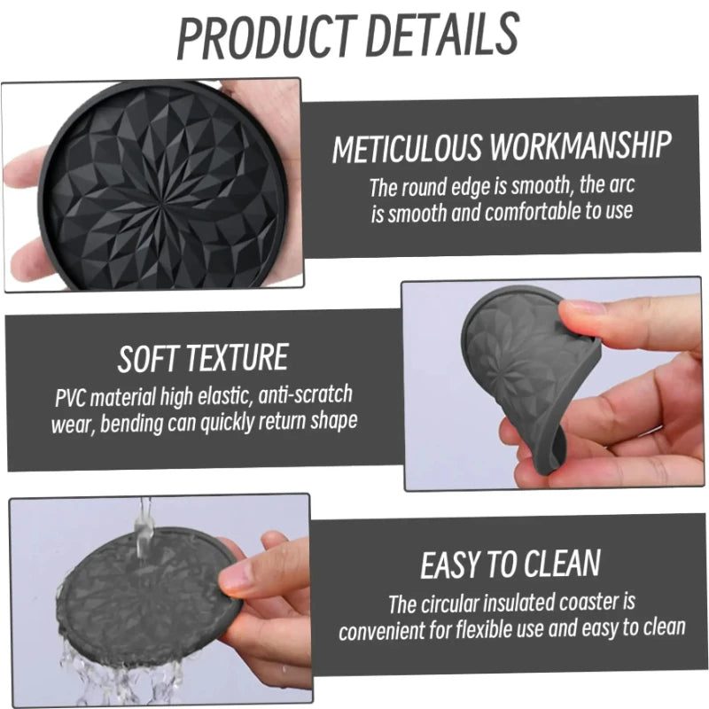 6 PCS with base Coasters, Round Mugs Coasters Set, car coaster，Silicone Coasters for Drinks, Coffee Pads Beer Bar Mat Black Peaceful Pleasures Health and Wellness