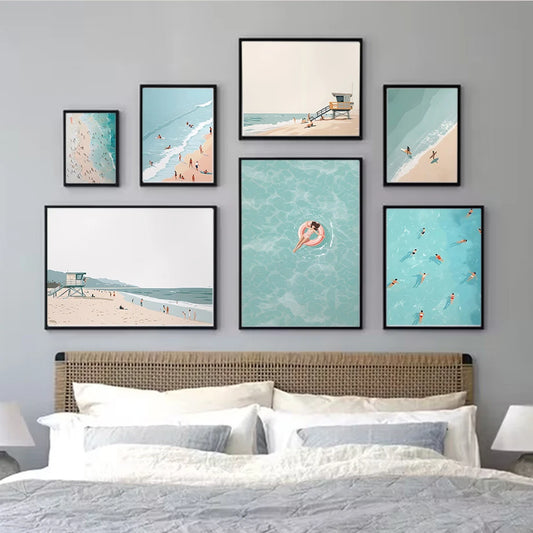 Watercolor Beach Holiday Canvas Wall Art | Nordic Poster Canvas Wall Art Peaceful Pleasures Health and Wellness