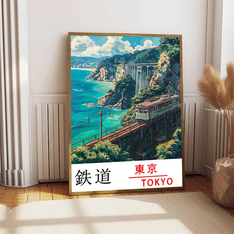 Tokyo Railway Canvas Wall Art | Japanese Train Landscape Print