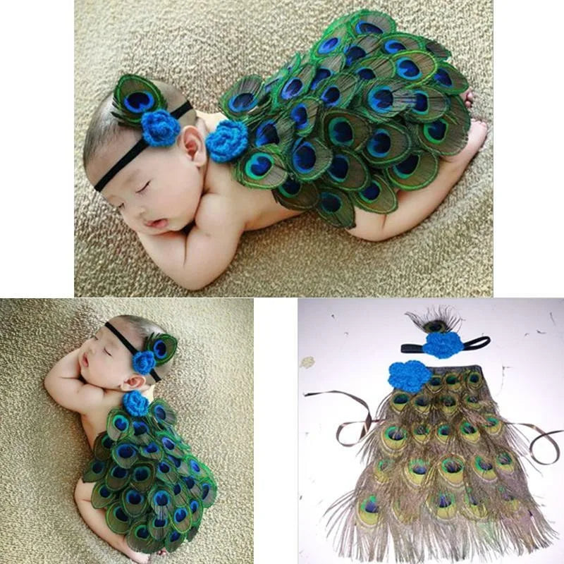 2pcs/ Peacock Costume Halloween Outfit Newborn Photography Prop with Feather Wings for Infant Girl Boy 1st Birthday Photo Shoot Peaceful Pleasures Health and Wellness
