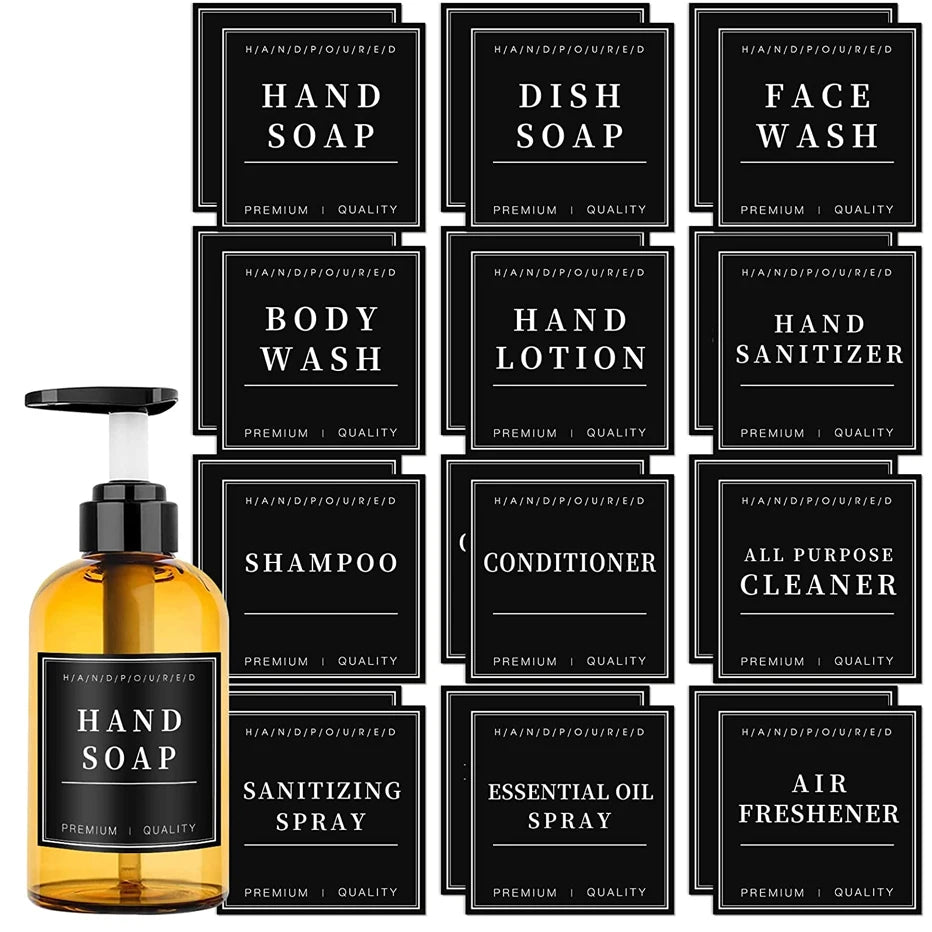 12pcs Shampoo and Conditioner Dispenser Label Stickers Bottles Waterproof Labels Bathroom Removable Cleaning Labels Peaceful Pleasures Health and Wellness