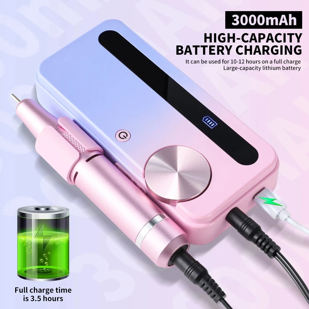 Professional Gel Nails Care, Rechargeable Portable Nail File Manicure Tool 35000RPM Electric Nail Polisher Peaceful Pleasures Health and Wellness