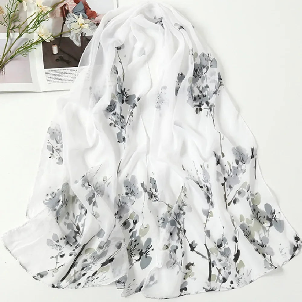 Women's Chiffon Floral Gradient Scarf Shawl – 160×50cm