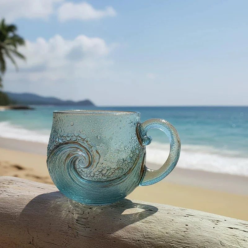 Sea Glass Wave Mug 12 oz – Handblown Ocean Wave Glass Cup