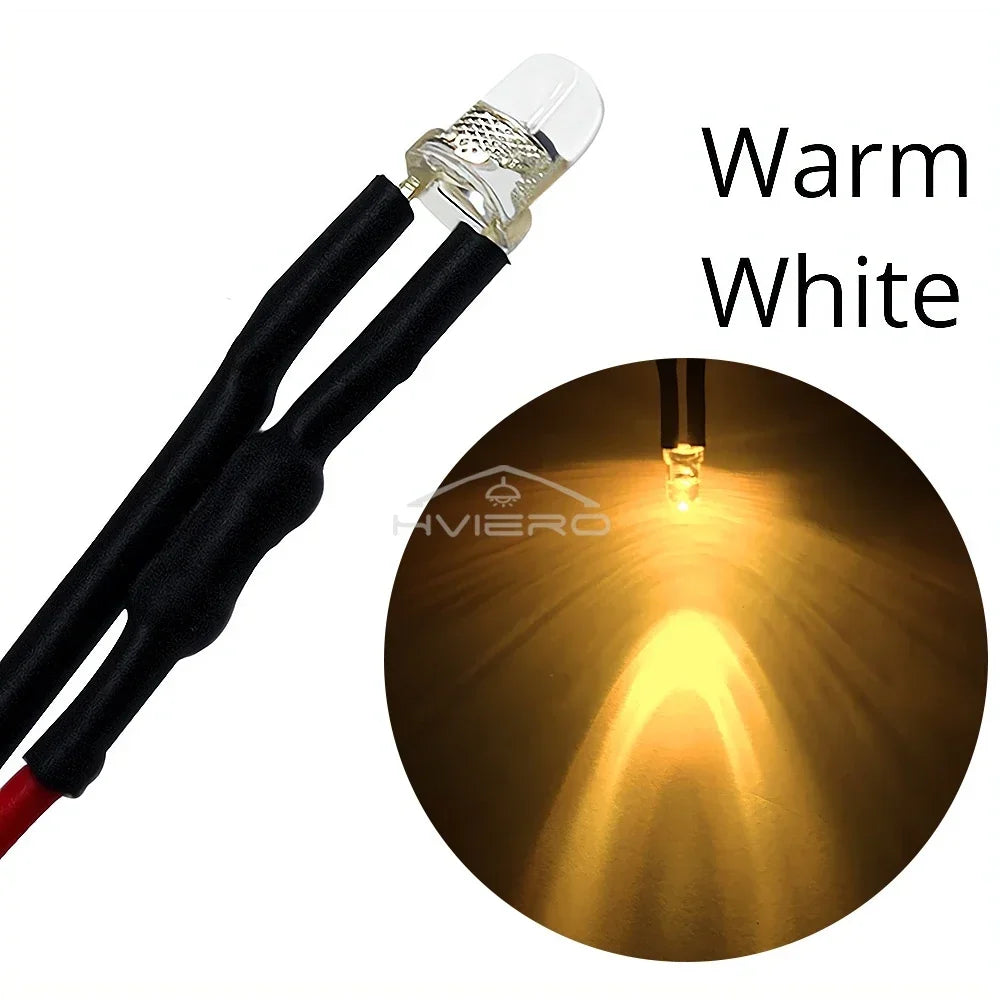 3mm Pre-Wired LED Bulbs DC 12V Water Clear | 5–100 Pack