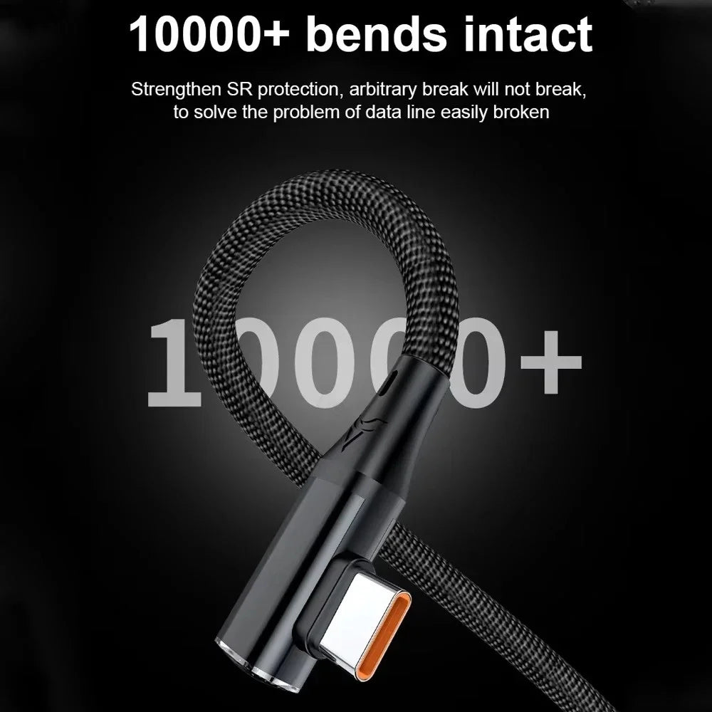 L-Shape Right Angle USB-C to C Fast Charge Cable 120W PD Nylon High Speed Data Sync Cord For IOS Android Cellphone Laptop Gaming Peaceful Pleasures Health and Wellness